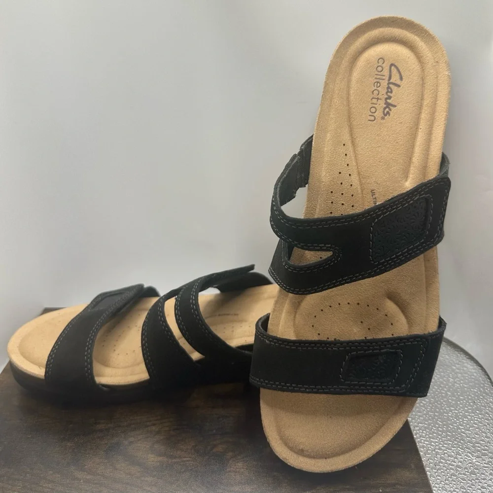 Clarks Collection Two Strap Adjustable Comfort Slide Sandals Black Size 11 EUC - Picture 4 of 9